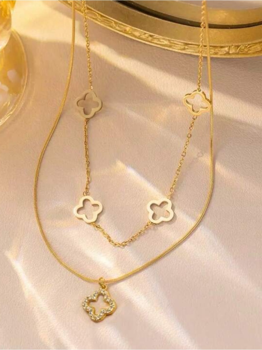 Delicate Gold Layered Clover Necklace for Women